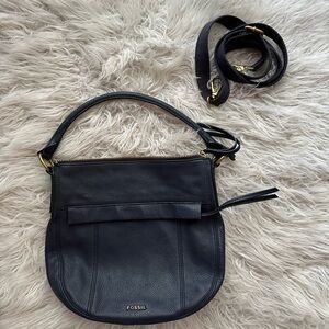 Fossil Navy Leather Shoulder Bag